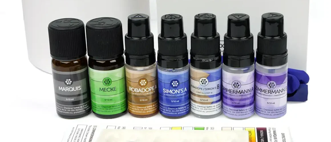 Test na MDMA z odczynnikami Marquis, Mecke, Robadope, Simon's i Zimmermann